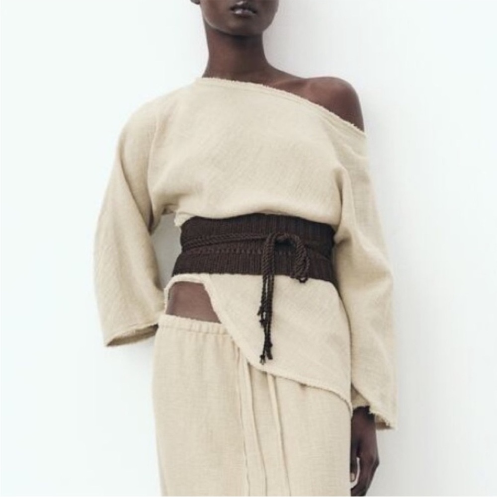 ZARA Rustic Shirt TEXTURED BLOUSE in SAND